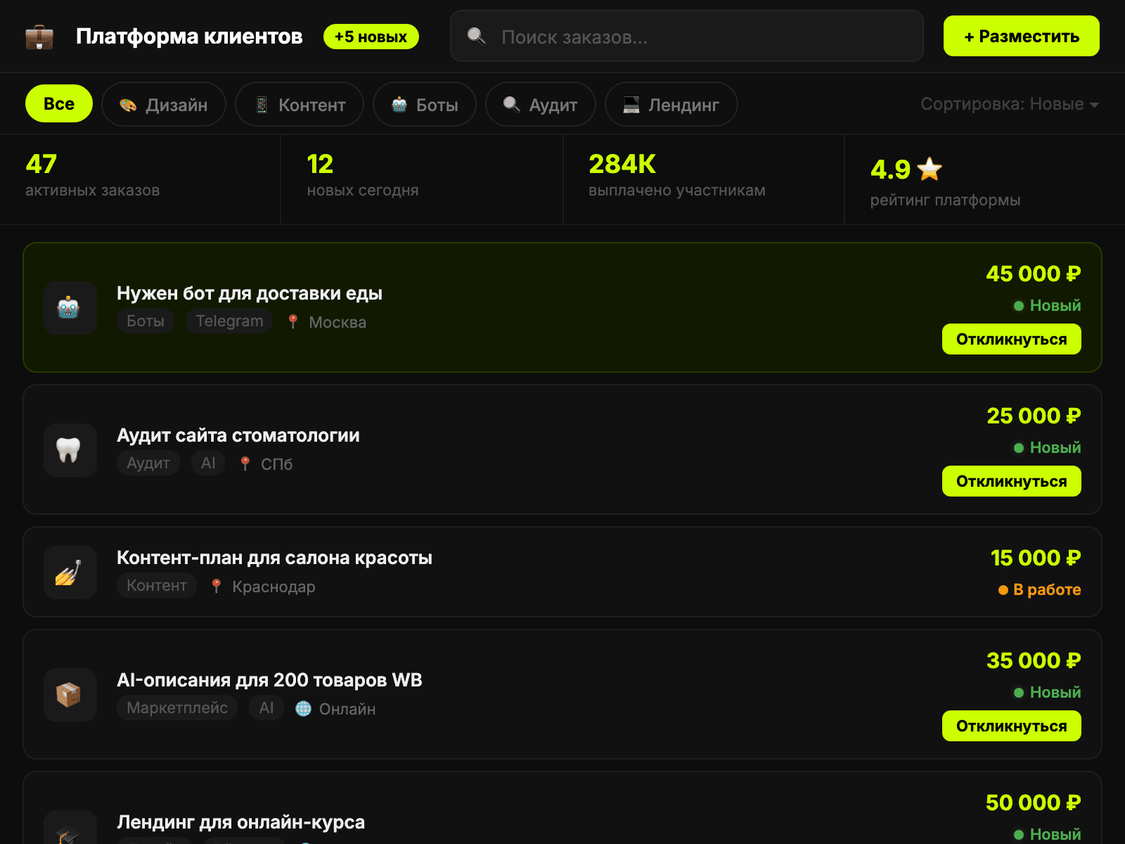 Интерфейс раздела «Платформа клиентов» внутри BAZA